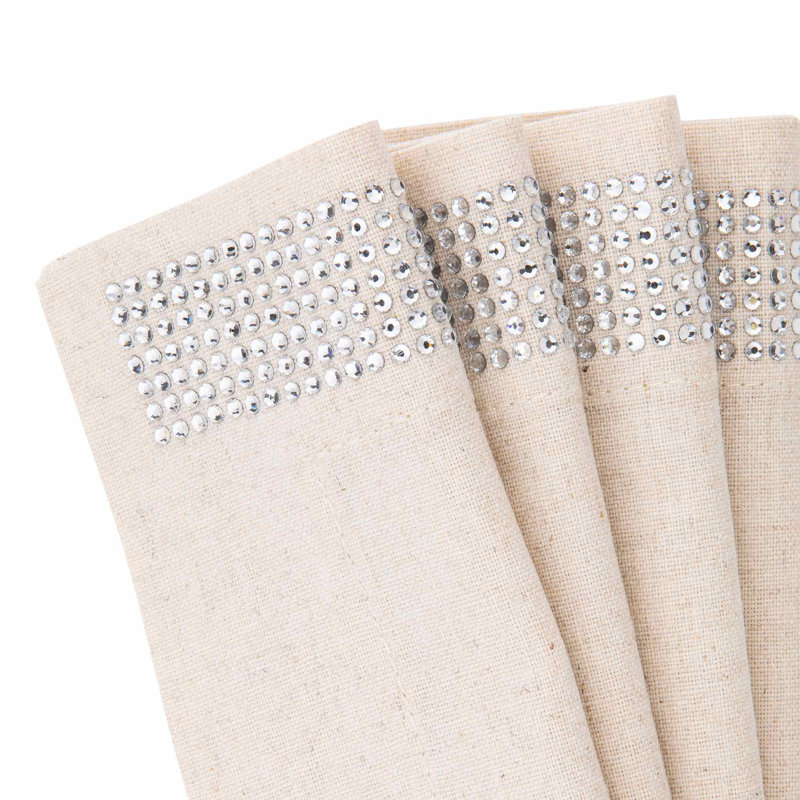 Sparkles Home | Ensemble de serviette à rayures Rhinestone | Carré 20 po | Mélange de coton et lin | Ensemble de 2, Taupe