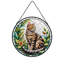 Vitrail tigre chat feuillage vitrail panneaux Suncatcher pour décoration de fenêtre-129205914