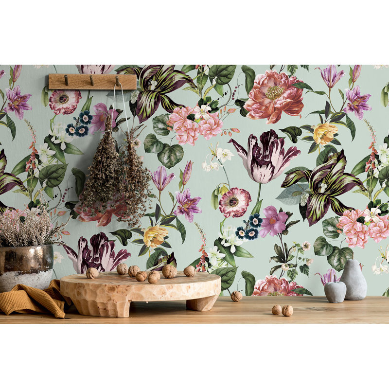Amogh Collection Floral Rhapsody 10.05m x 53cm Wallpaper Roll, Light Green