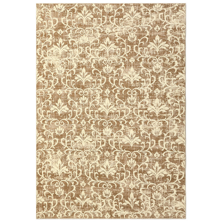 Vintage Damascus Floral Area Rugs, Machine Washable Non-Slip Carpet for Living Room, Bedroom, Home