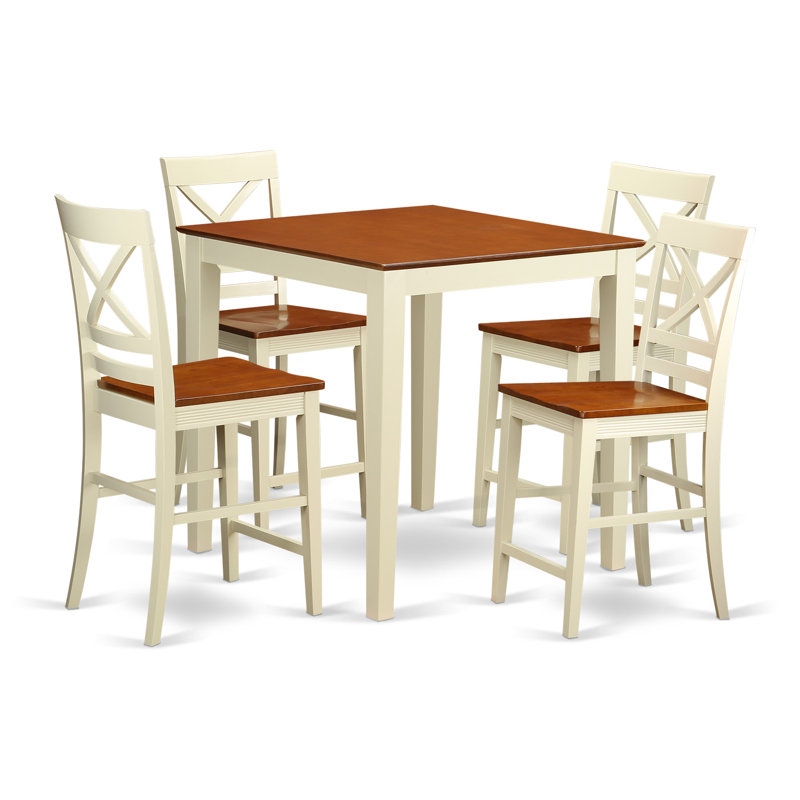 5 Piece Kitchen Counter Set Includes a Square Dining Room Table and 4 Dining Chairs, Buttermilk & Cherry