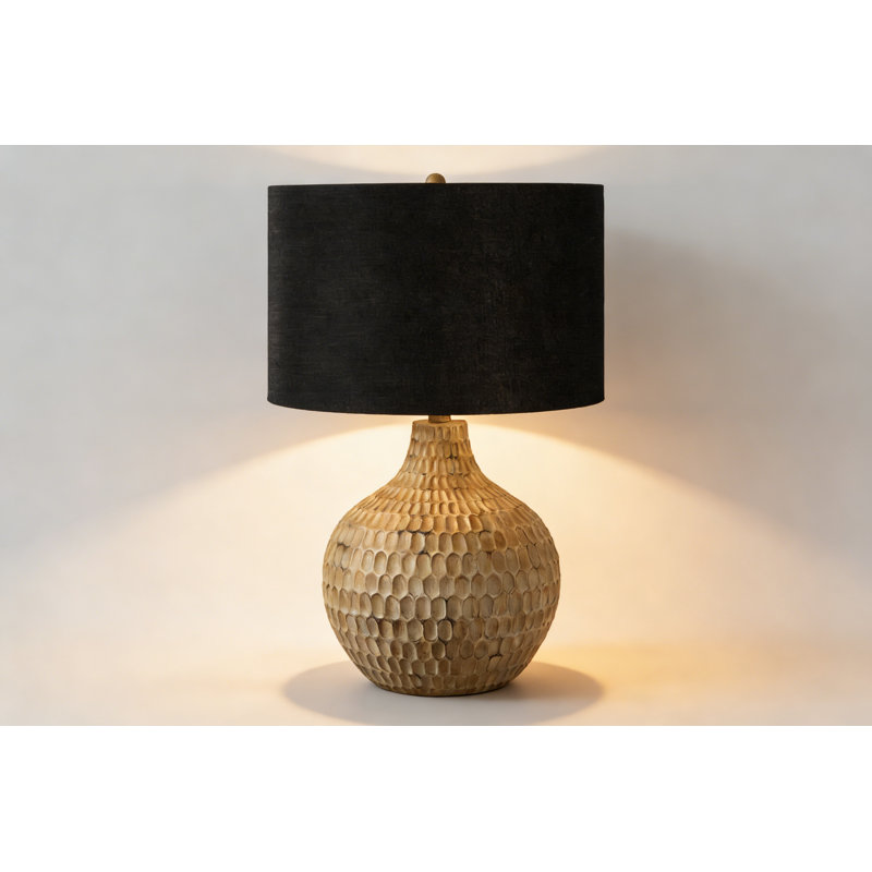 Lighting, 25 po, lampe de table, abat-jour noir, résine brune, contemporain