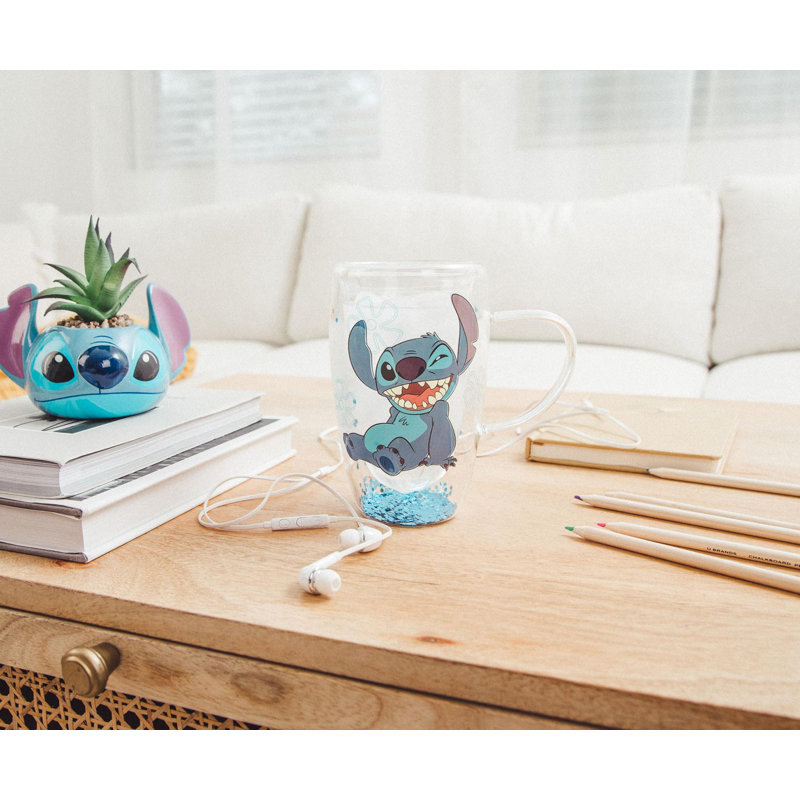 Tasse en verre à confettis «Ohana Means Family» Disney Lilo & Stitch | Peut contenir 15 onces