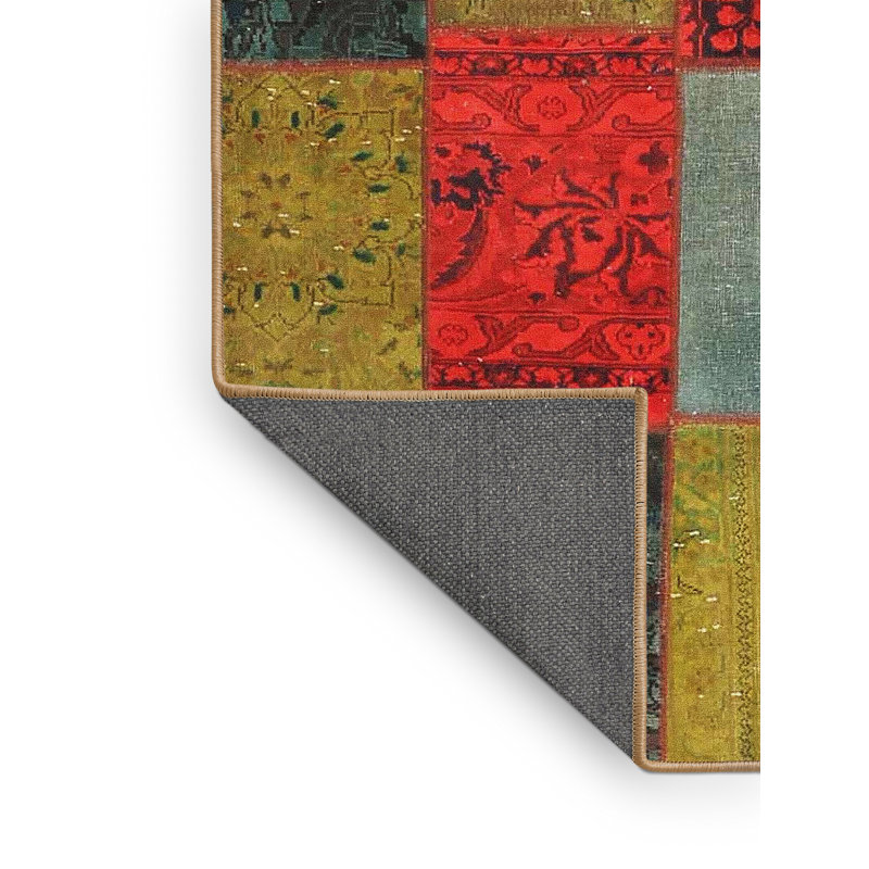 Tapis de zone vert/rouge contemporain, Rectangle 5 pi x 8 pi