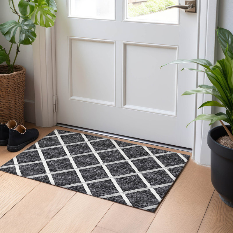 Tapis noir Uran AMF140 lavable à la machine de qualité supérieure, Rectangle 1 pi 8 po x 2 pi 6 po
