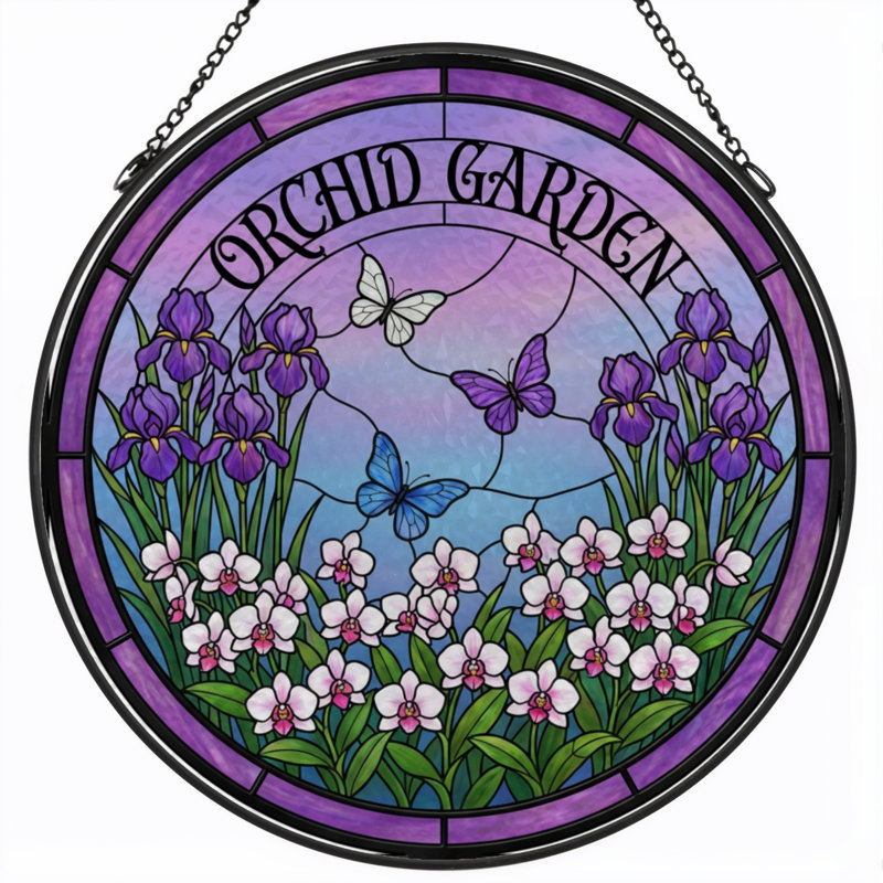 Vitrail de jardin en verre coloré orchidée H 7,8 ", H 7,8 po x l 7,8 po