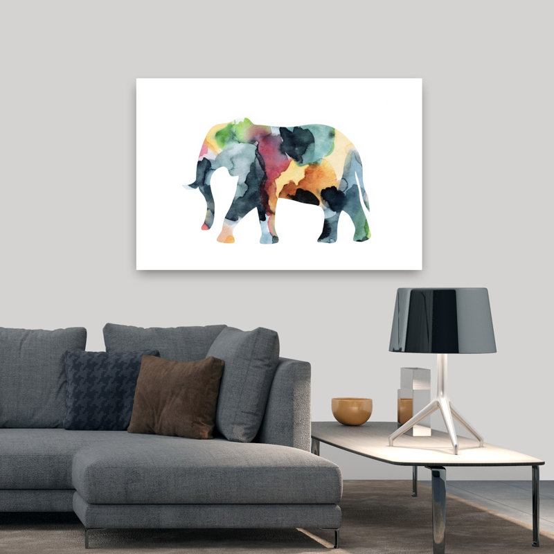 Éléphant, art mural contemporain abstrait, 32" H x 48" W