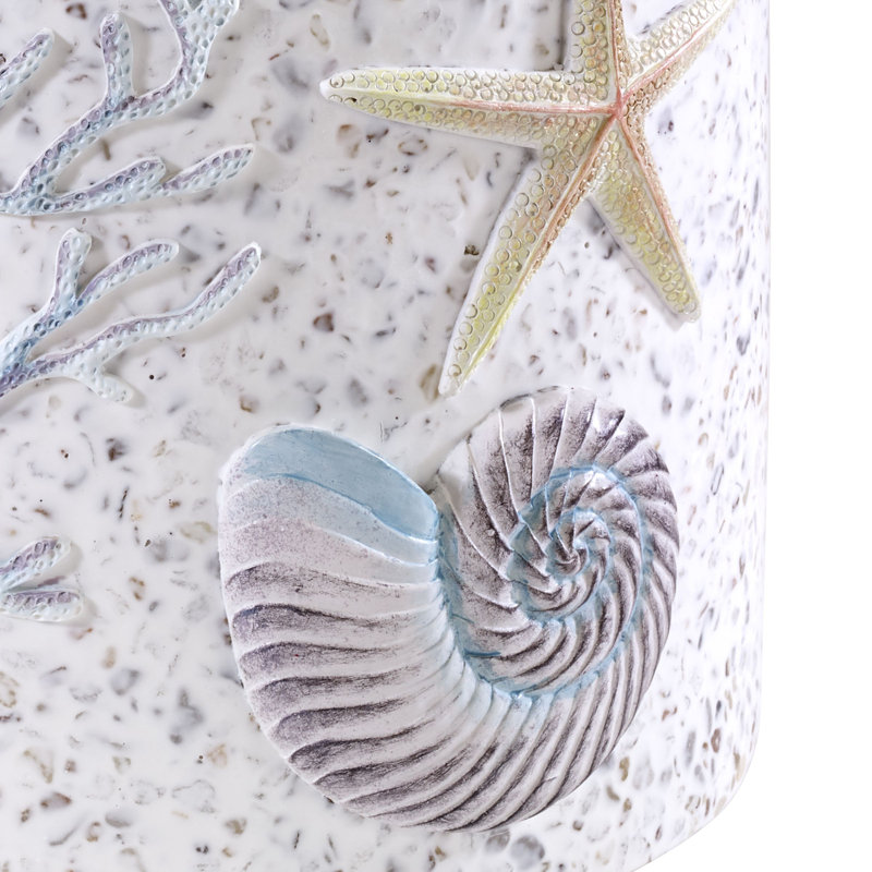 White Coastal Resin Wastebasket with Nautical Design