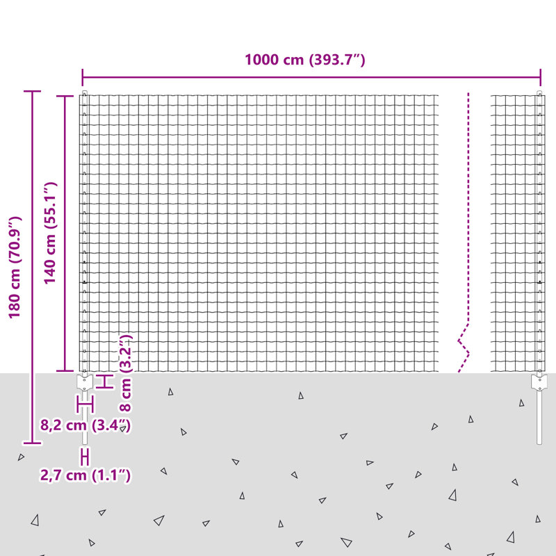 Fence with Post Segment Outdoor Barrier Garden Terrace Divider Boundary, 140cm H x 1000cm W, Grey
