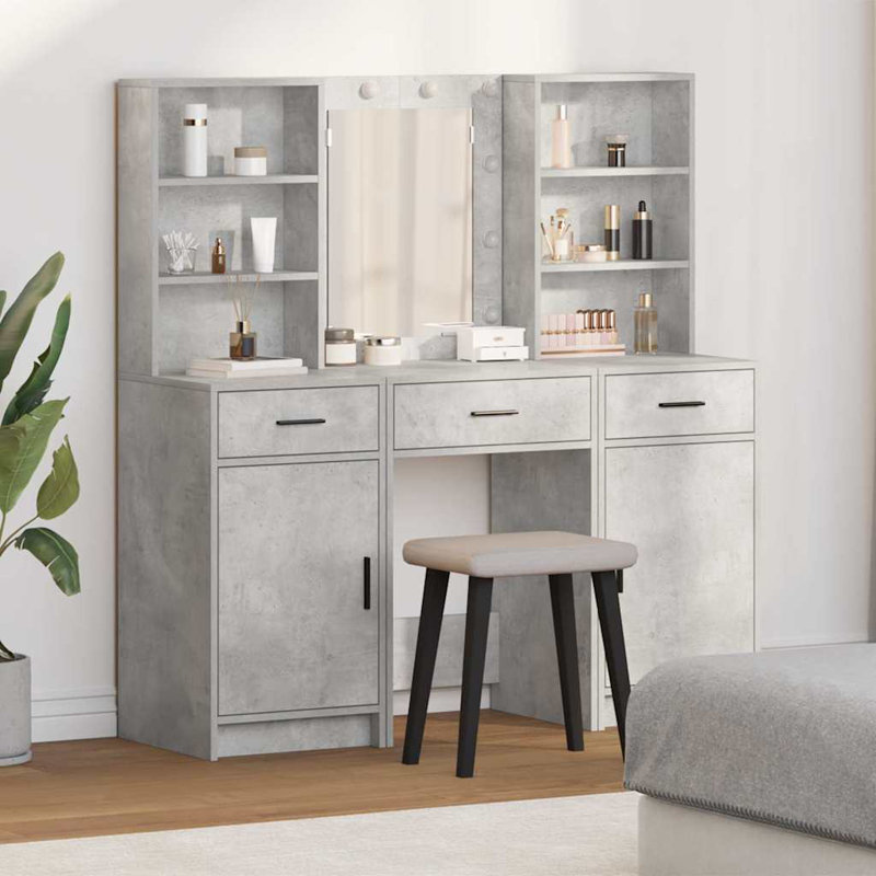 Dressing Table with Mirror, Concrete Grey