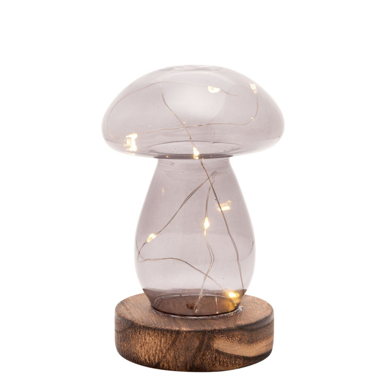 Grey Glass Mushroom with LED Lights Medium