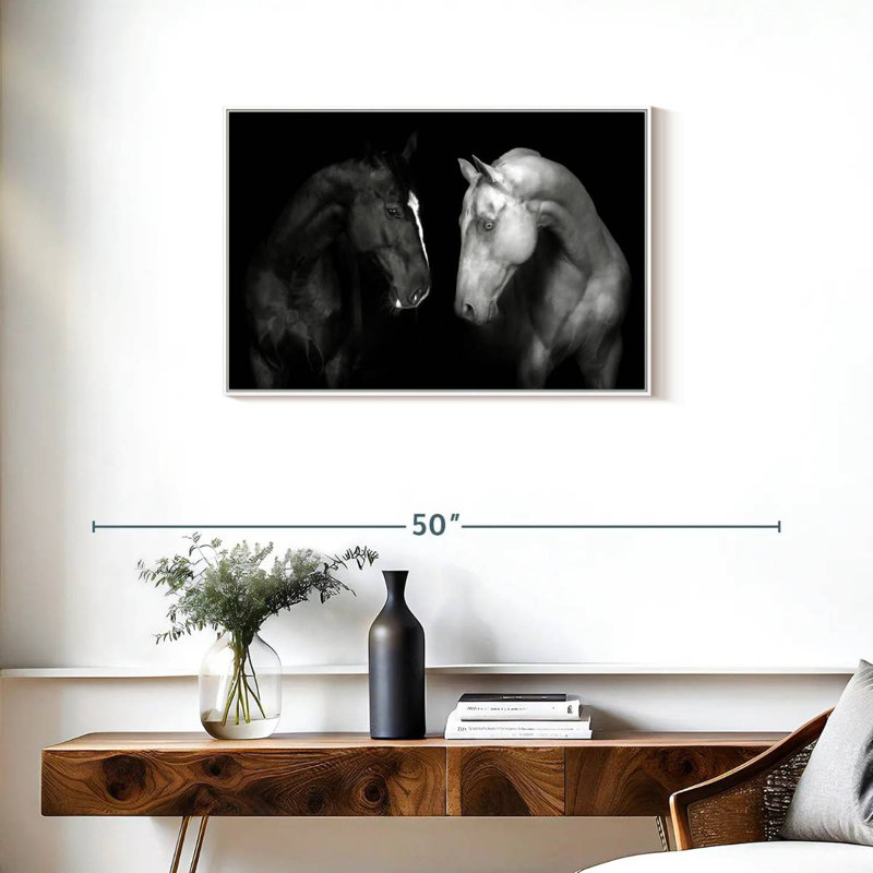 Chevaux monochromes, Cadre flottant blanc, 31 po x 21 po