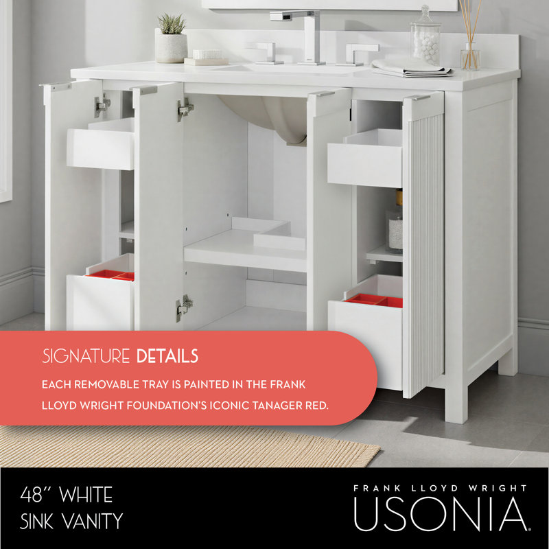 Through Lines 48" Single Bathroom Vanity, White, Single-Hole
