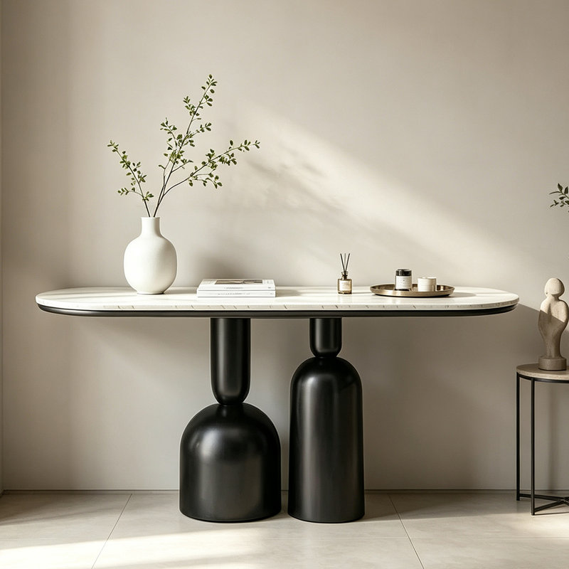 Console de style italien de luxe, H 33,5 po x l 63 po x P 13,8 po, Blanc/Noir, Noir