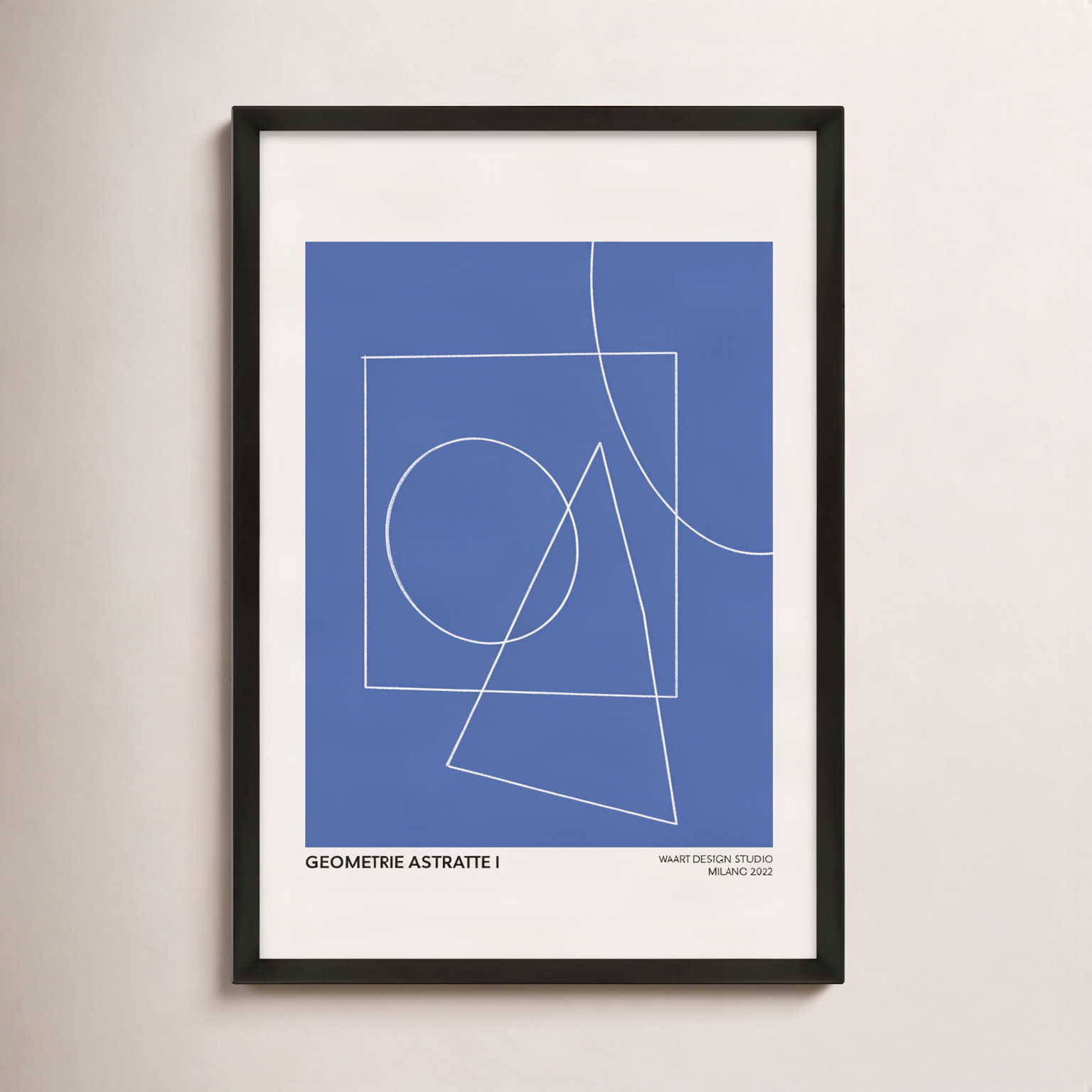 Caila "Geometric Abstraction in Blue" Print, 50" H x 35" W x 1.25"D, Black