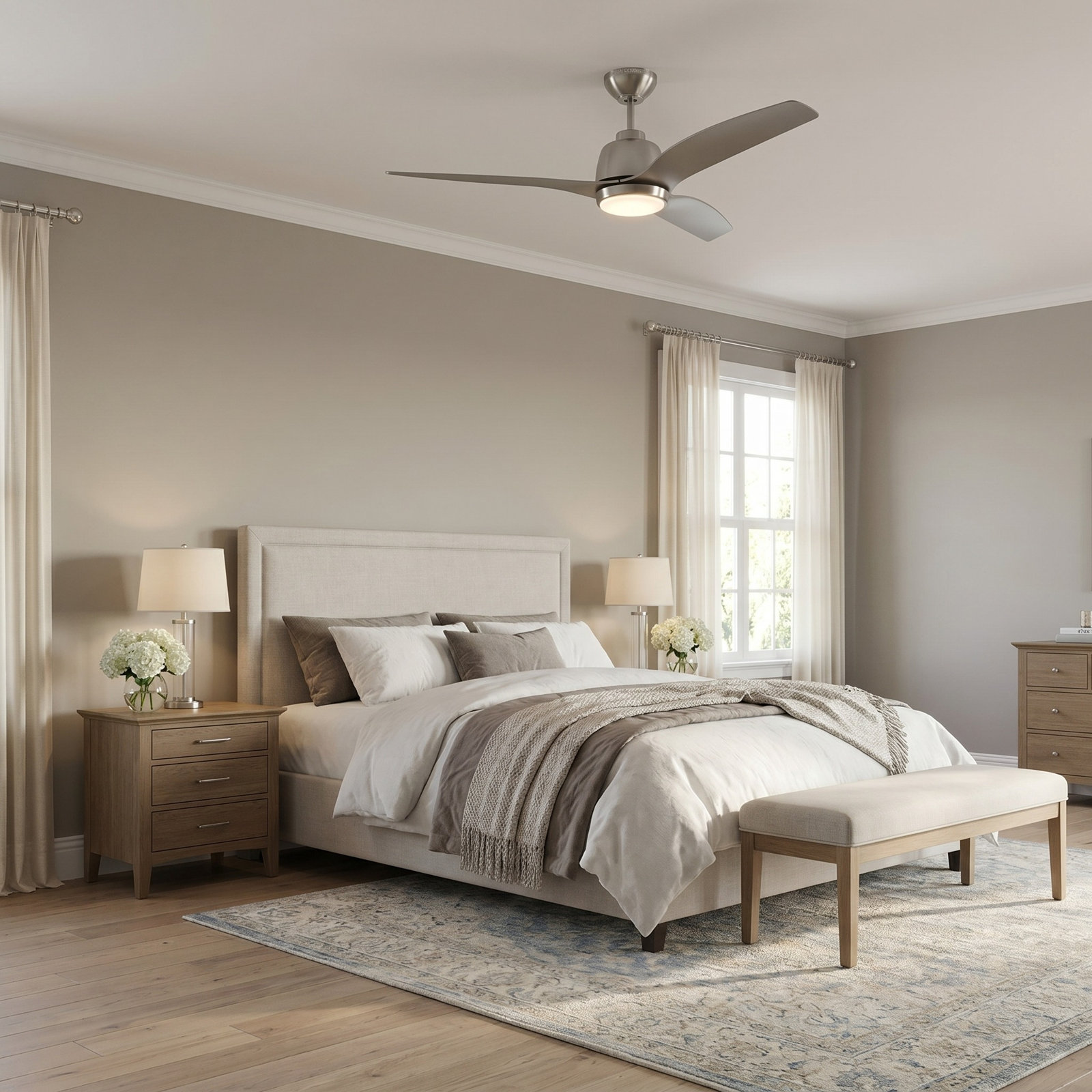 Carly 60'' Ceiling Fan with LED Light Kit, Brushed Steel, 15.40" H x 60" W x 60" D, Silver