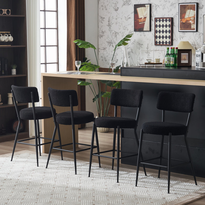 Teddy Fabric Bar Stool, Black, Black