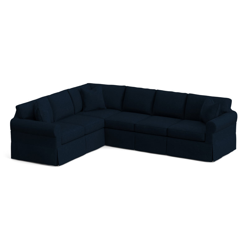 Bedford Upholstered Sectional, Left Hand Facing, Blue Chenille/Velvet Solid; 0913-61