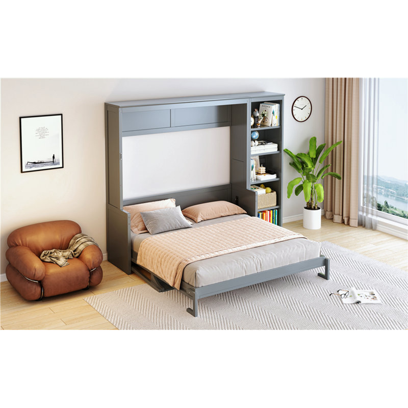 Lit escamotable avec bureau et bibliothèque Murphy, gris, Grand
