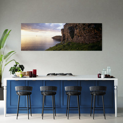 Château au bord de l'eau, château de Duntulm, île de Skye, Écosse, paysage marin contemporain abstrait, art mural