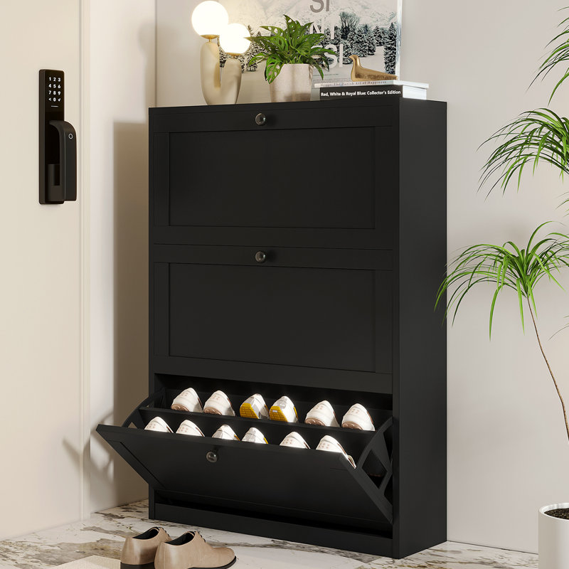 18 Pair Shoe Storage Cabinet, Black