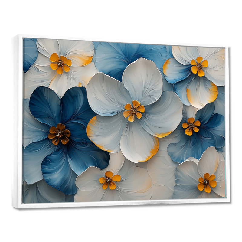 Mizuho Velvet Cherry Blossoms Blue Simplicity II - art mural grande fleur de cerisier, H 16 po x l 32 po, Cadre flottant
