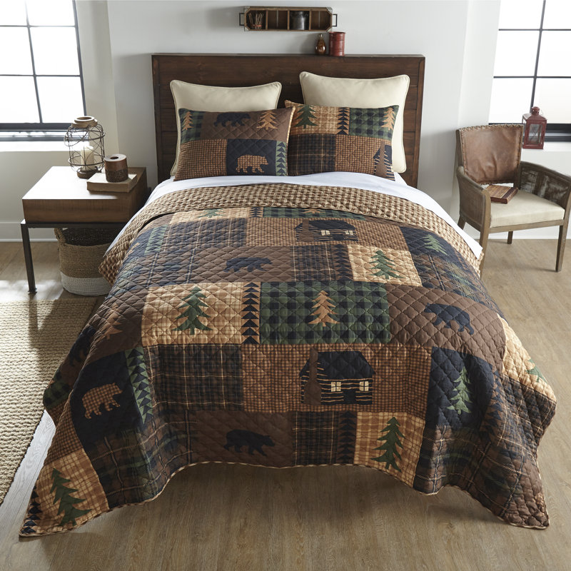 Brown Bear Cabin Reversible Twin Microfiber Quilt Set