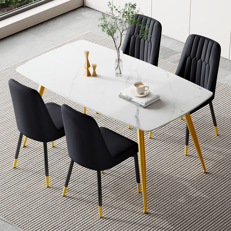 Ensemble repas en marbre, Noir, Or, 5