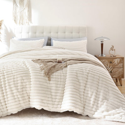 Fluffy Comforter Set 3 Pieces- All Seasons Heavy Faux Fur Comforter With Two Pillowcases