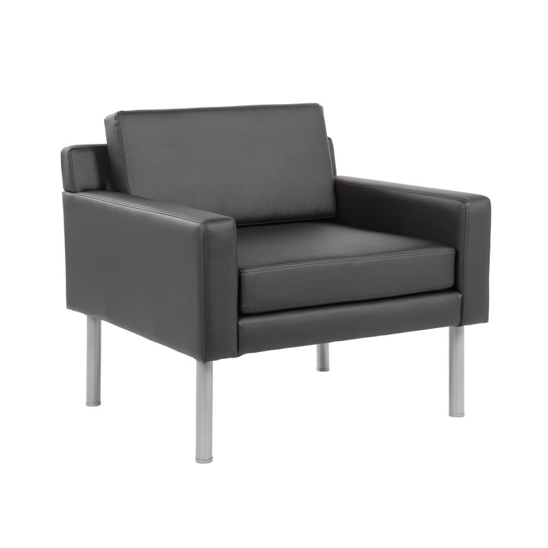 Rondy Upholstered Club Chair, Black vinyl upholstery, Silver 