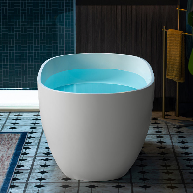 Baignoire autoportante contemporaine en résine de pierre à surface solide L 63 po x l 28-3 / 8 po Spark WOODBRIDGE, Blanc mat