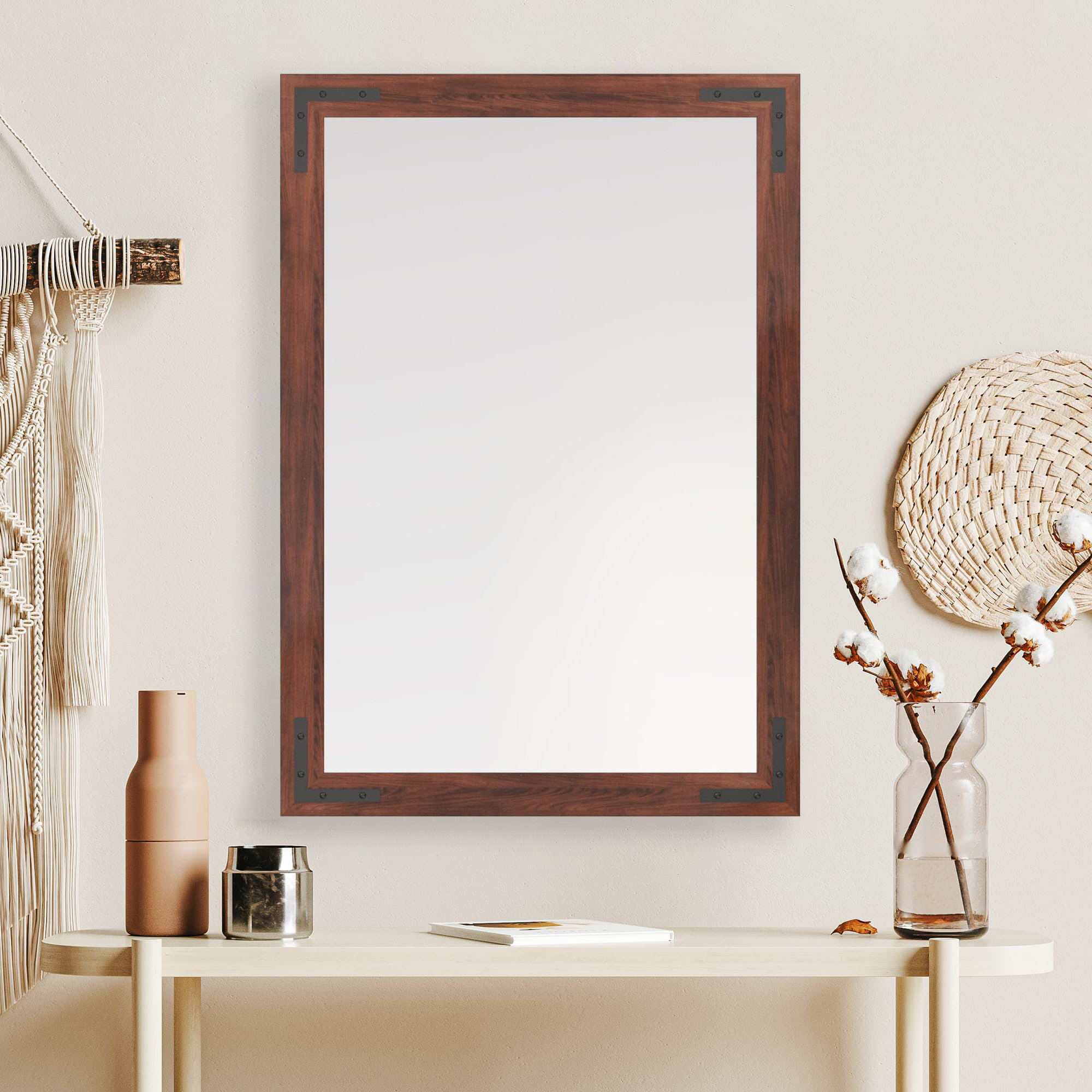 Gracie Oaks Carbonized Pine Rustic Bathroom Mirror - Shatterproof Glass ...