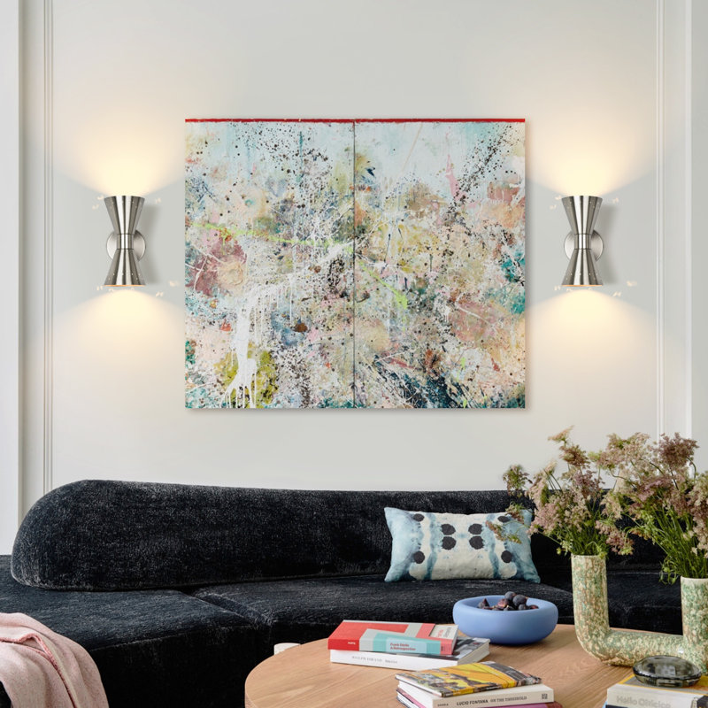 Applique murale moderne géométrique 2 lumières avec abat-jour en fer (ensemble de 2), Nickel, Nickel