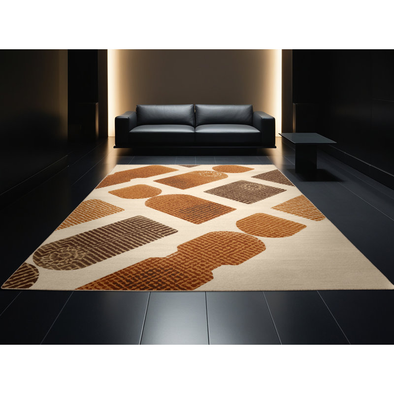 Machine Washable Elkton Churros Global Inspired Block Print Rug in Beige – Beige Binding, 8x10