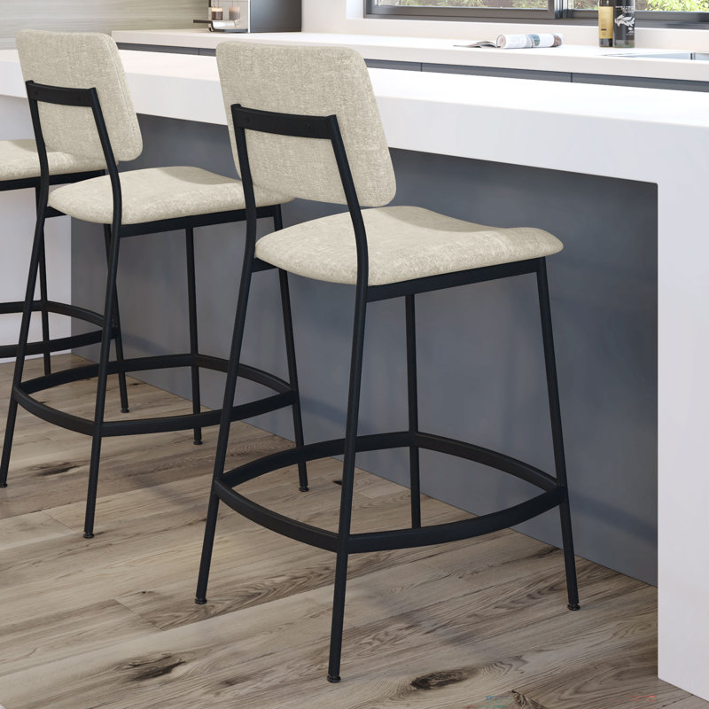 Tabouret de comptoir Loreno, Noir, Beige