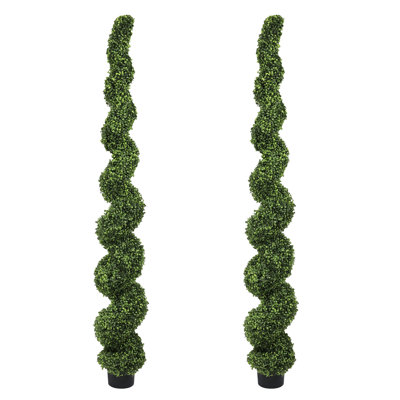 Artificial Boxwood Spiral Topiary ,Black Plastic Potted Tree