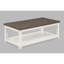 Table de salon en bois 3 pièces avec tablette de rangement ouverte, extrémité carrée rectangulaire blanche et brune