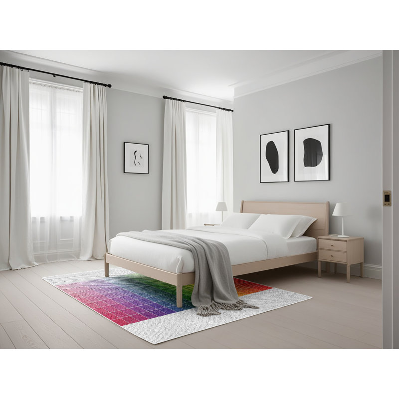 Tapis géométrique vert / rouge / violet, Rectangle 5 pi x 7 pi