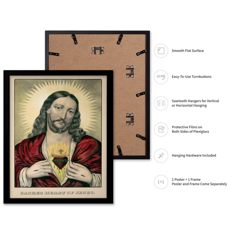 Sacré-Cœur de Jésus No2, Cadre noir, Affiche, H 18 po x l 24 po