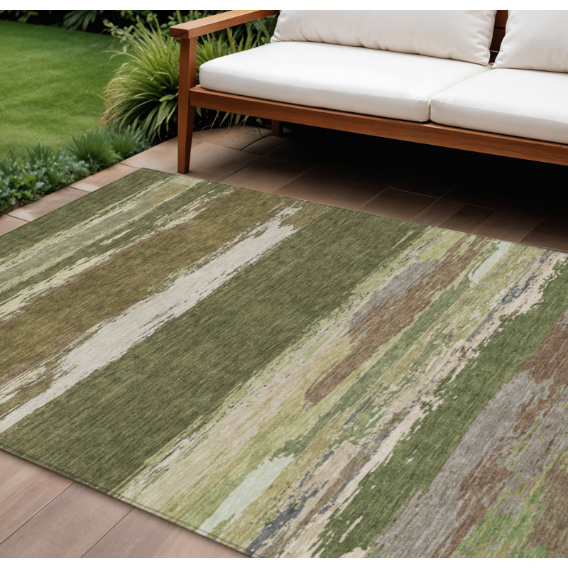 Tapis extérieur lavable abstrait vert olive 8 pi x 10 pi
