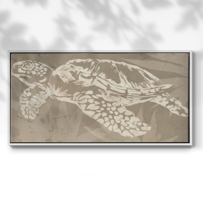 Batik Sea Turtle II - Toile tendue avec châssis encadré - Prêt à être accroché, H 17 po x l 33 po, Blanc