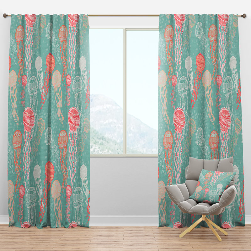 Motif méduse - Rideau nautique - Velours obscurcissant - 1 panneau, l 52 po x L 84 po