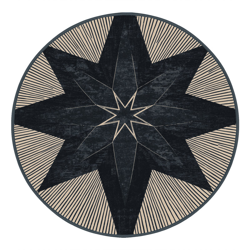 Machine Washable Bemott Posh & Luxe Starburst Rug in Grey – Black Binding, 4' Round