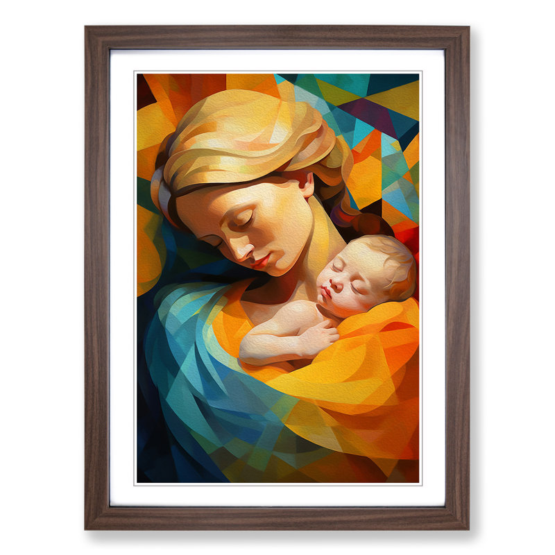 XYZ-FRM-V1223-4567 Mother and Baby Orphism 1 Piece Single Picture Frame Wall Art, 64cm H x 46cm W x 2cm D, Walnut