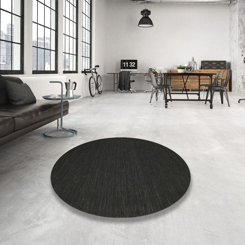 Tapis contemporain noir, Rond 7 pi