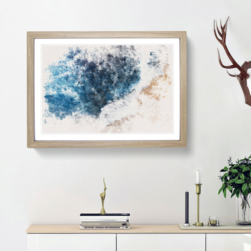 Waves On The Beach In Bali - Single Picture Frame Print on MDF, Oak, 45cm H x 63cm W x 2cm D