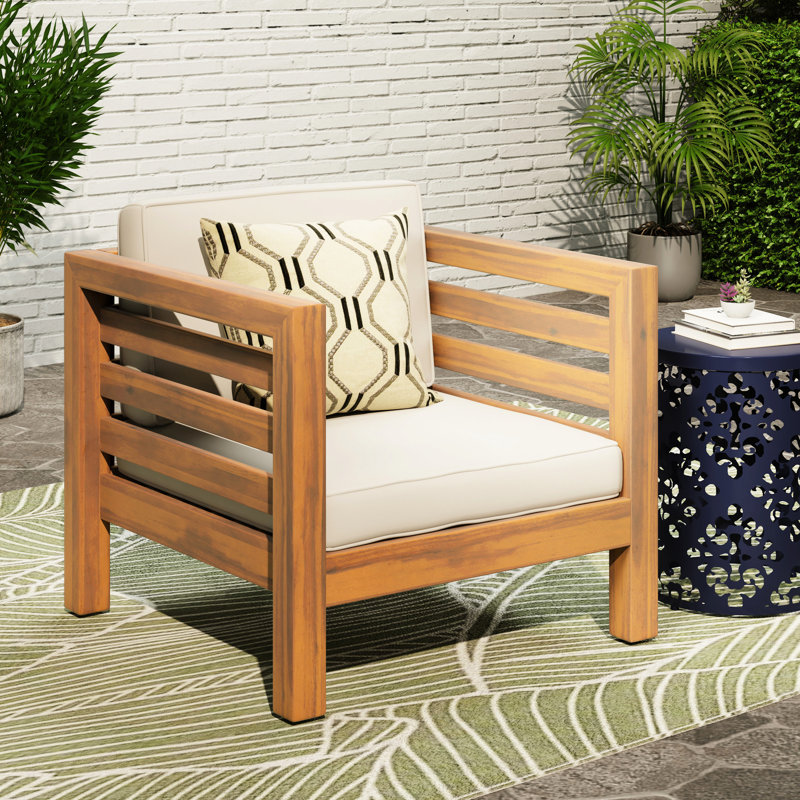 Fauteuil club beige - Bois et tapis imperméables confortables inclus pour un confort extérieur