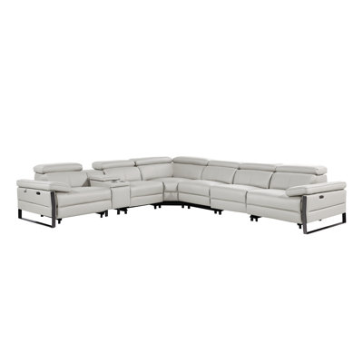 Top Grain Italian Leather 7-Piece L-Shaped Modular Power Reclining Sectional With 3 Power Recliners & Power Headrests