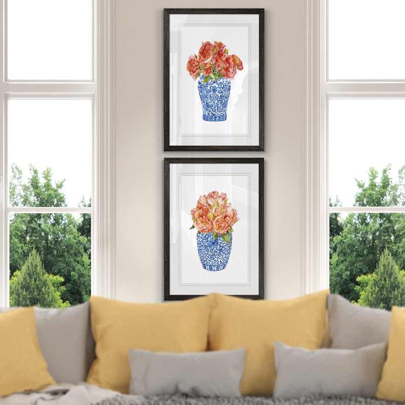" Sweet Peonies I " by Vincent Van Gogh 2 - Pieces, 20" H x 16" W, Ebony, Framed Print with Mat