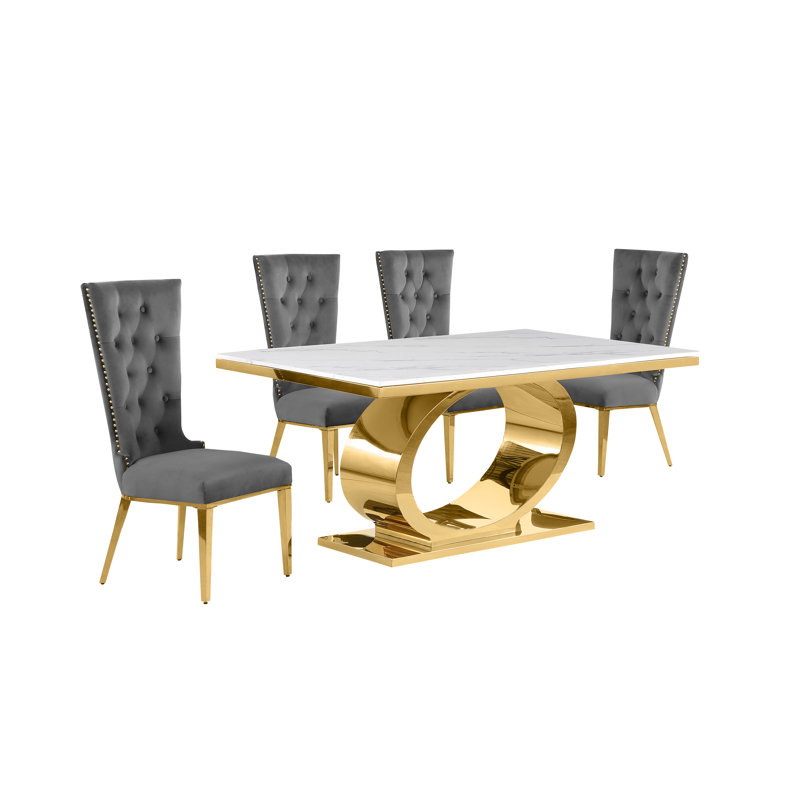 7 pièces Ensemble repas, 5, Gris/doré, Or